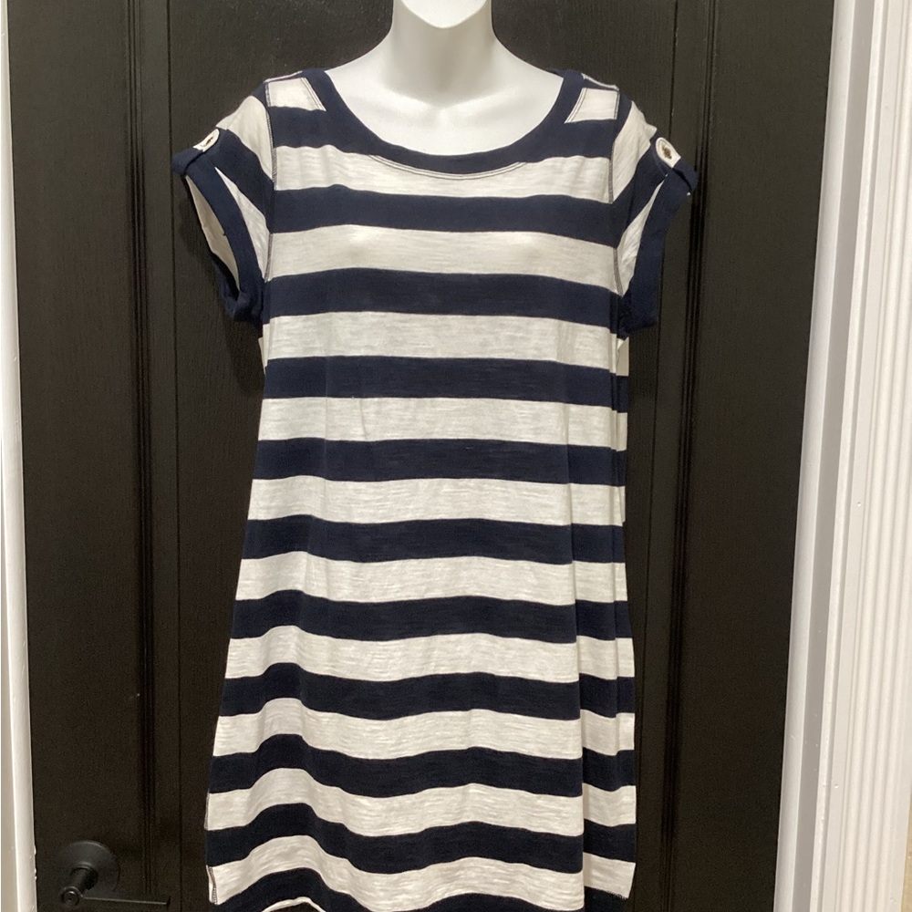 Banana Republic Navy and White Striped Tee Shirt Dress